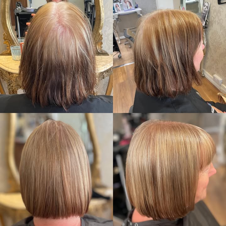 Before and after: root regrowth transformed into a highlighted bob